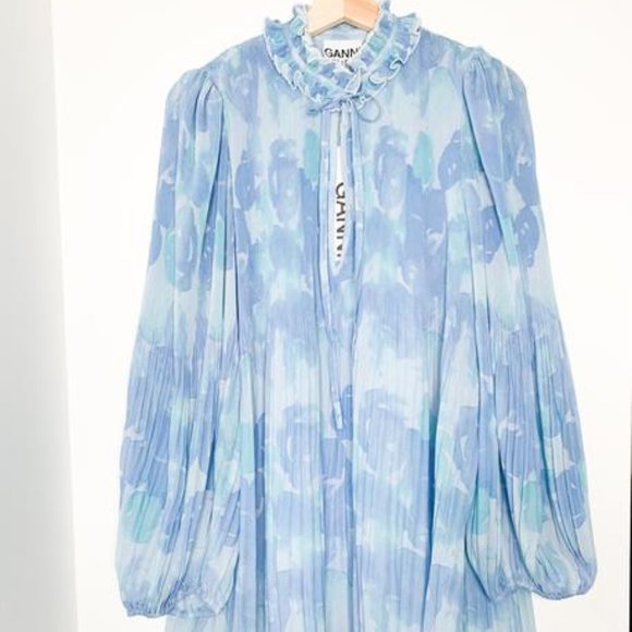 GANNI BLUE PRINTED MINI DRESS NWT SZ 38 - Picture 3 of 6